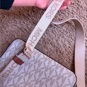 Michael Kors Cream and Brown Logo Crossbody